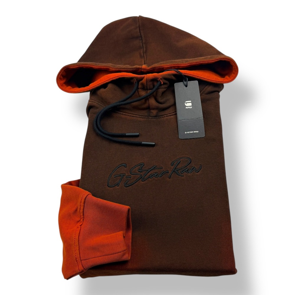 G-Star Raw Spray Autograph HDD Loose Hoodie Rooibos Tea Brown Orange Mens Small